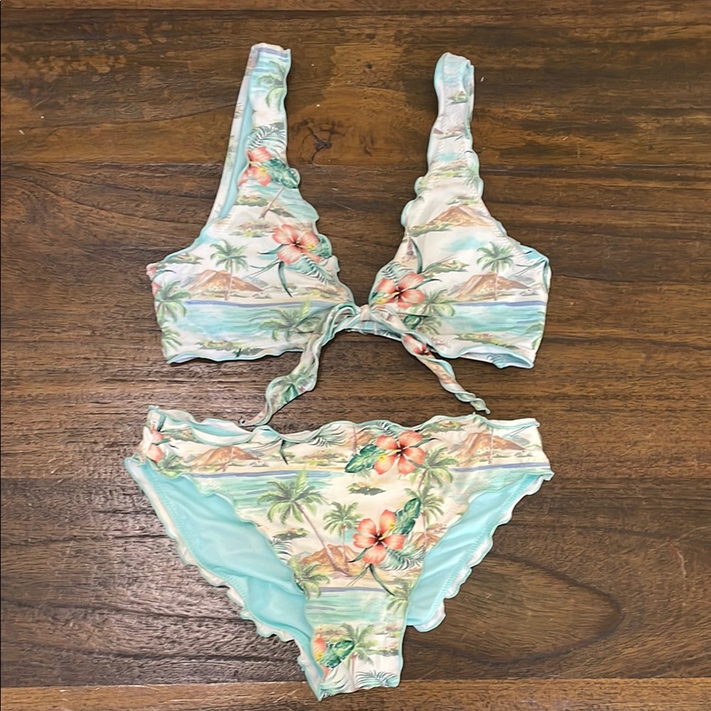 Hobie Tropical Print Bikini - Blue and Green Size Kids 14